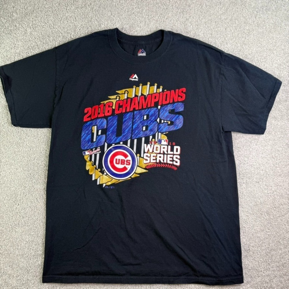 Chicago Cubs World Series Champions T Shirt Mens Large Black Majestic MLB 2016